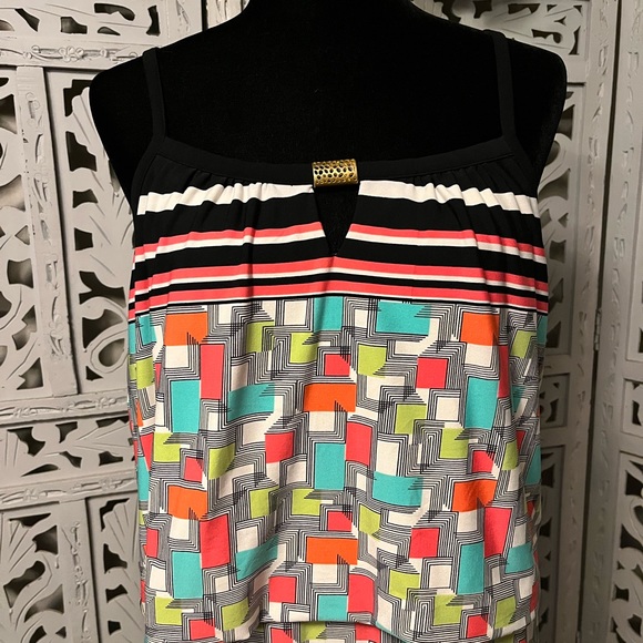 SCARLETT SASSY BLACK PINK & MULTICOLOR GEOMETRIC DESIGN SLEEVELESS MAXI DRESS - Picture 3 of 8